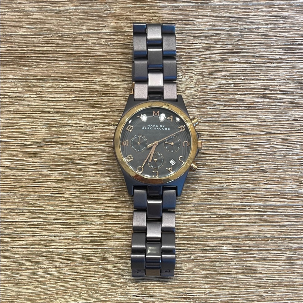 Marc Jacobs Black and Gold Chronograph Watch